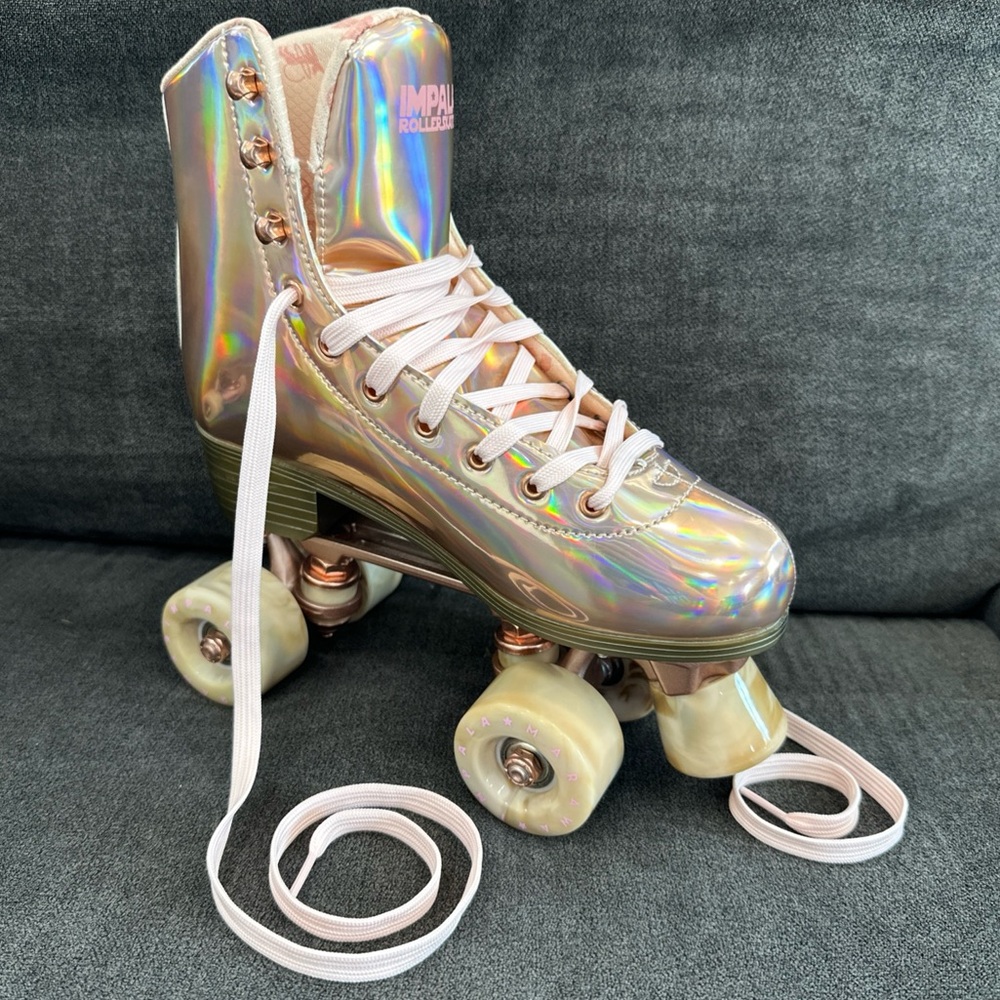 IMPALA Holographic Roller Skates, Marawa Pink Rose Gold Retro Disco Y2K - Size 8 - Picture 9 of 15